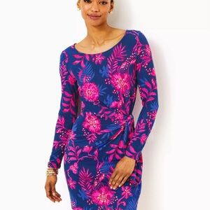 Lilly Pulitzer Bryson Dress Vibrant Pink and Blue Long Sleeve Dress Size XL